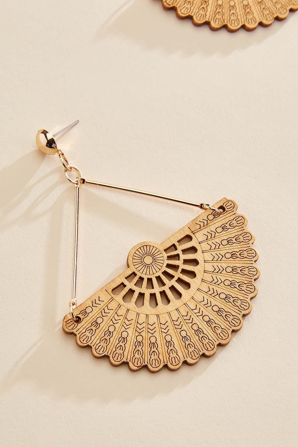 wood fan dangly earrings Versona Sale