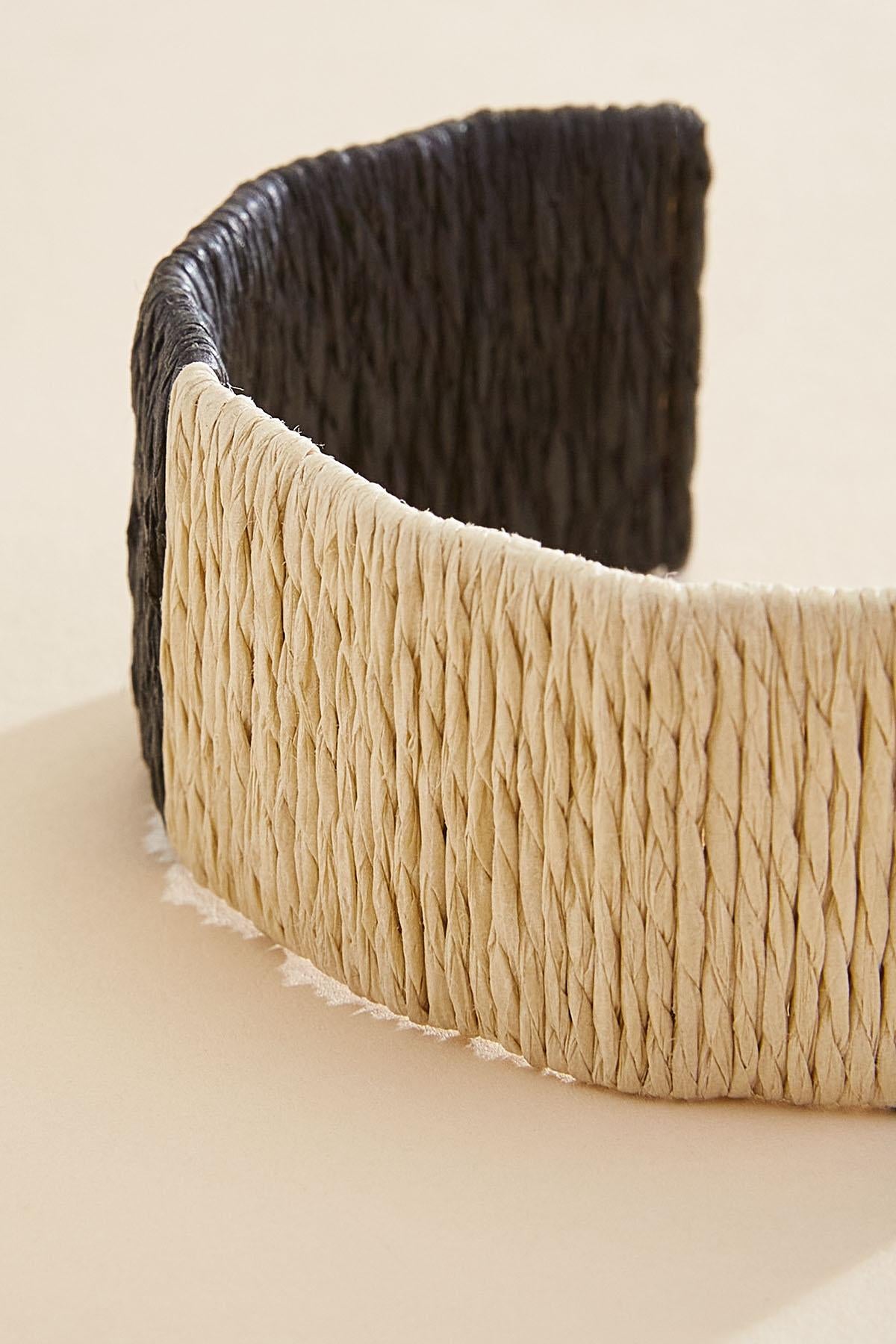 black neutral raffia cuff bracelet Versona Sale