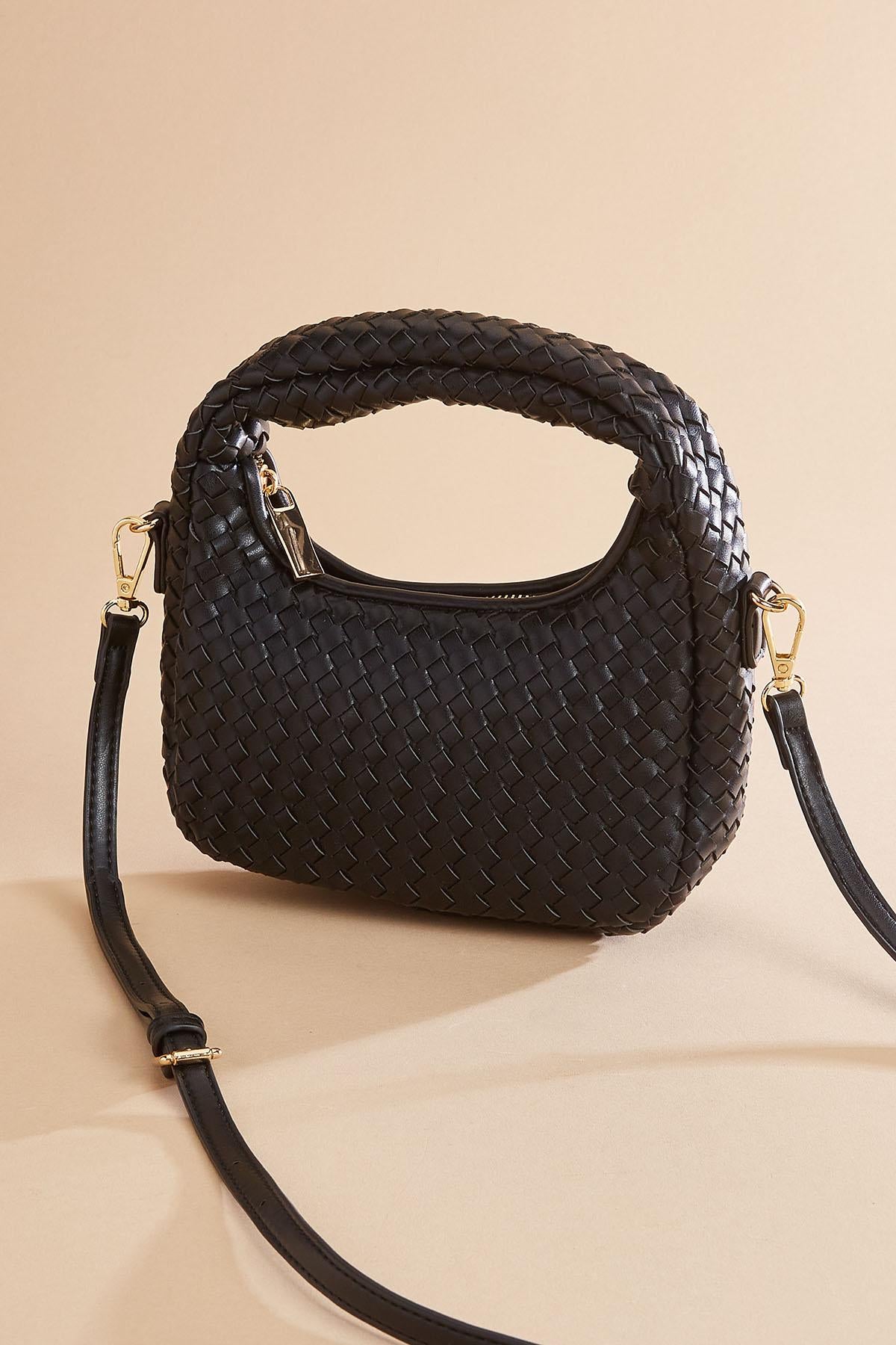 faux leather woven mini crescent bag Versona Sale