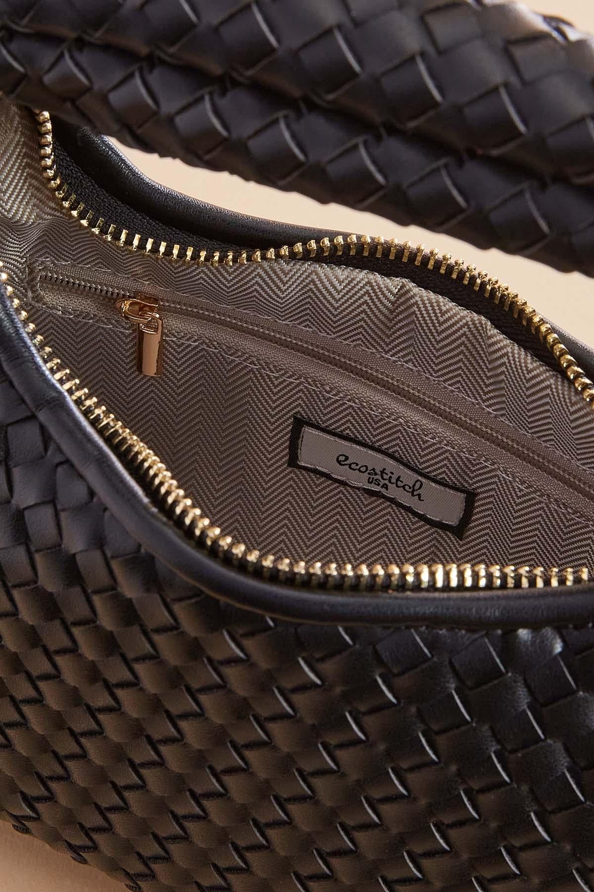 faux leather woven mini crescent bag Versona Sale