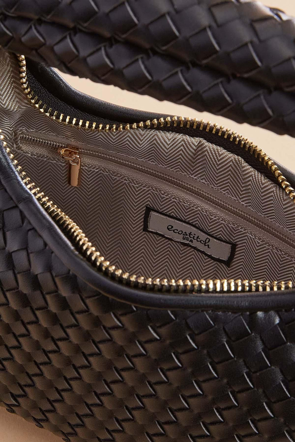 faux leather woven mini crescent bag Versona Sale