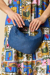 blue canvas knotted crescent bag Versona Sale