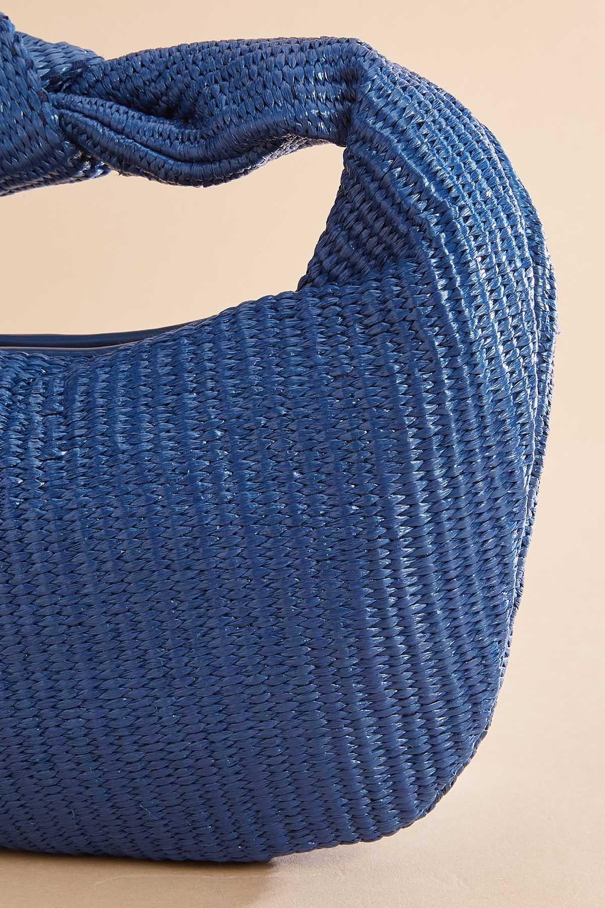 blue canvas knotted crescent bag Versona Sale
