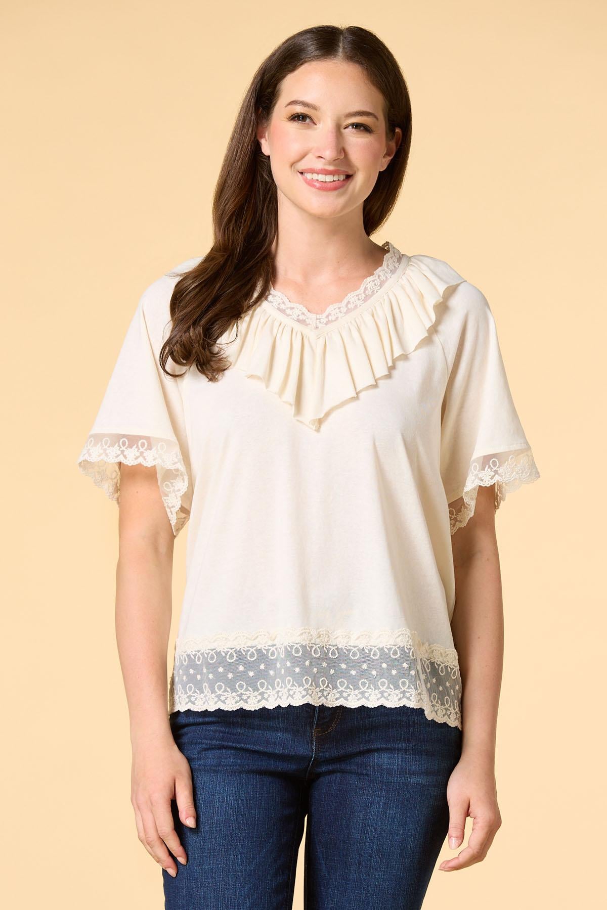 flounce check top Versona Sale