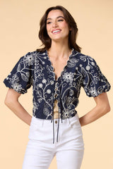 navy blooms soutache top Versona Sale