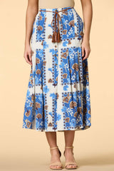 iris blooms belted midi skirt Versona Sale