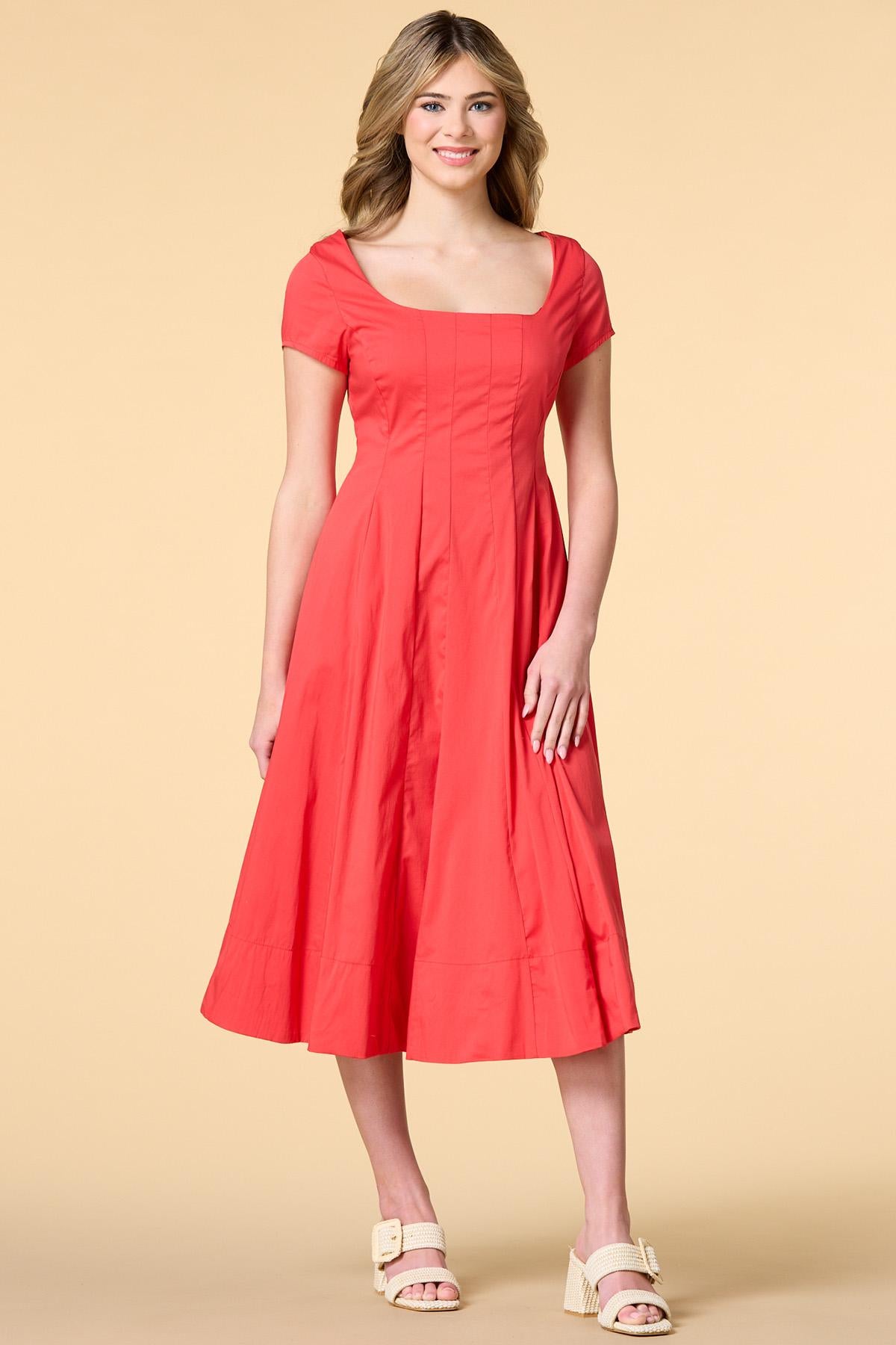 cute in coral poplin midi dress Versona Sale